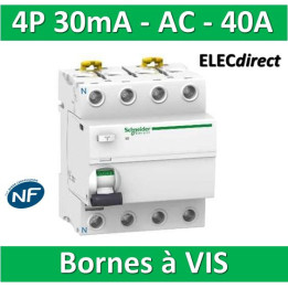 SCHNEIDER - Interrupteur Différentiel 4P - 40A - 30mA - AC - Réf : A9R11440