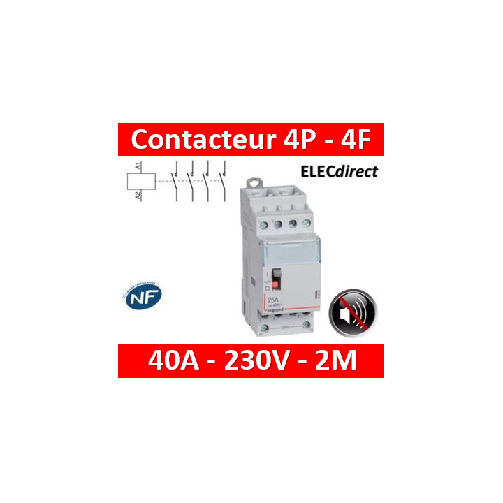 Legrand - Contacteur de puissance 4P bobine 230V silencieux - 25A - 4F - 2M - 412561