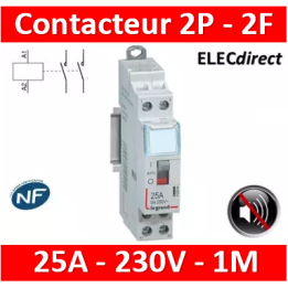 Legrand - Contacteur de puissance JOUR/NUIT bipolaire 230V silencieux - 25A - 2F - Réf : 412558