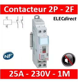 Legrand - Contacteur de puissance JOUR/NUIT bipolaire 230V silencieux - 25A - 2F - Réf : 412558