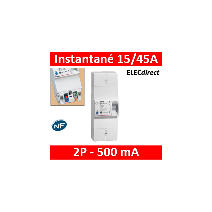 Legrand - Disjoncteur de branchement EDF - bipolaire - 15/30/45A instantané - 500MA - Réf : 401000