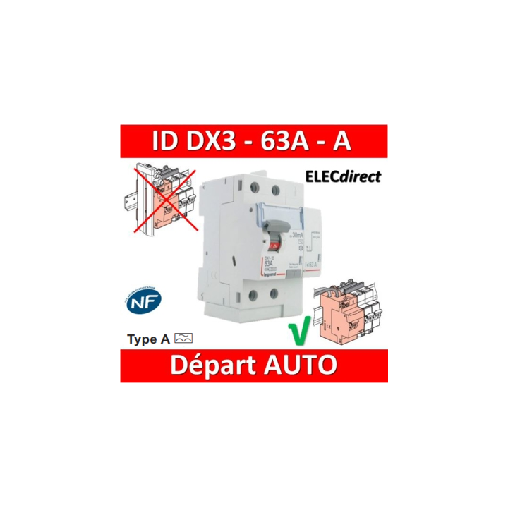 Legrand - DX3 - Interrupteur Différentiel - 2P - 63A - 30mA - Type A - Réf : 411639