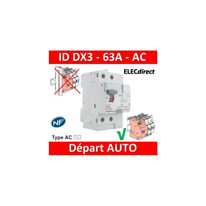 Legrand - DX3 - Interrupteur Différentiel - 2P - 63A - 30mA - Type AC - Réf : 411633