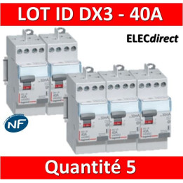 LEGRAND - LOT de 5 inter différentiels DX3 - ID 2x40A - 30mA AC - 411611 X 5