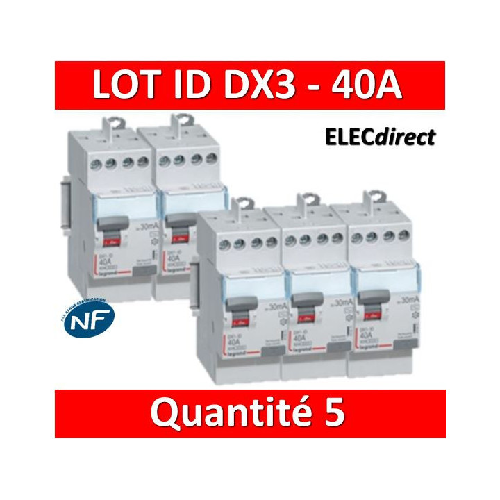 LEGRAND - LOT de 5 inter différentiels DX3 - ID 2x40A - 30mA AC - 411611 X 5