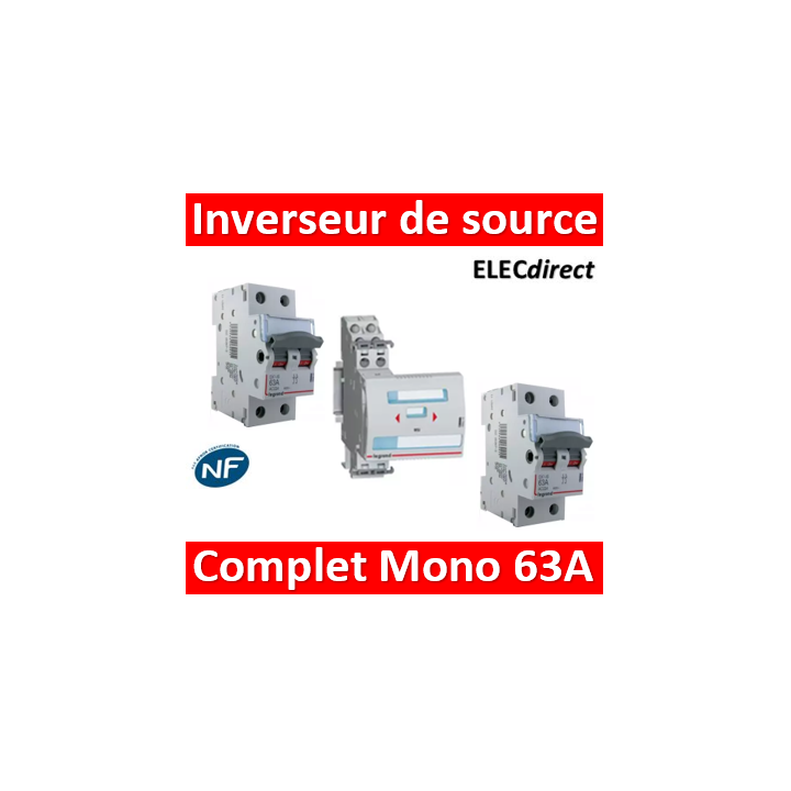 Legrand - Inverseur de sources manuel Mono 2P 63A complet - 406314+406441x2