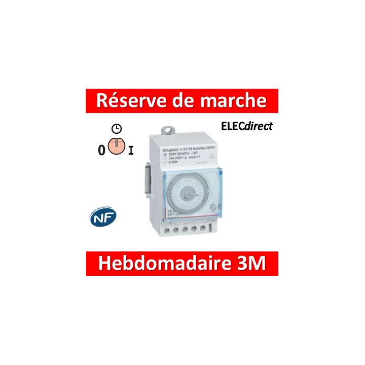Legrand - Interrupteur horaire hebdomadaire analogique avec réserve de marche - 412795