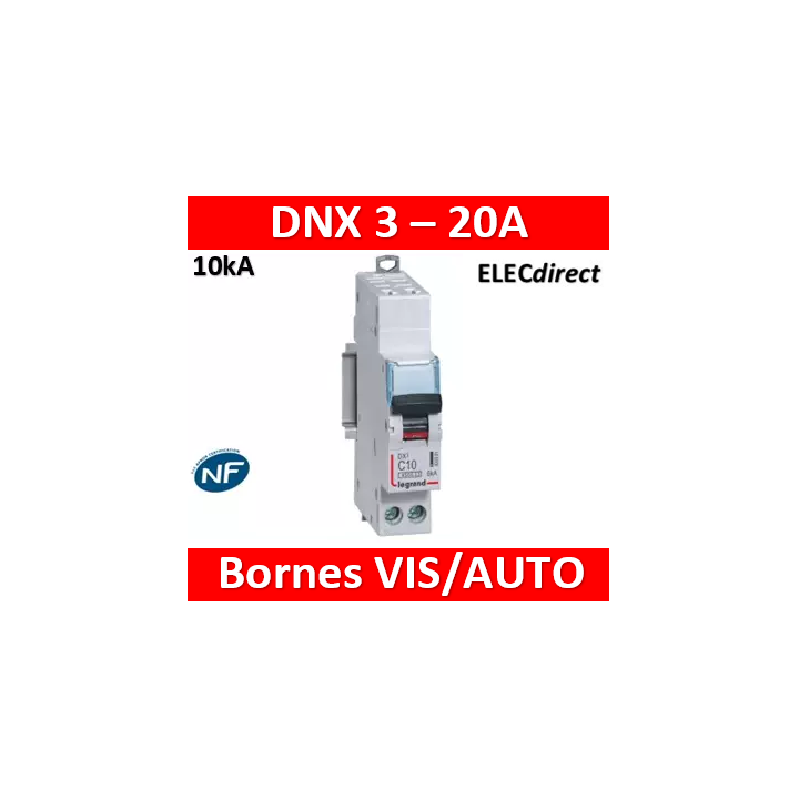 DISJONCTEUR LEGRAND DNX3 PH/N 20A - AUTO/VIS - 10kA - 407715