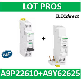 SCHNEIDER - Disjoncteur Ph/N 10A IDT40T - 6KA + Bloc diff. 25A 30mA type AC - A9P22610+A9Y62625