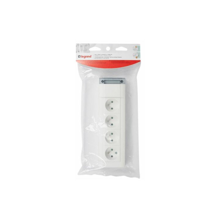 Legrand - Bloc multiprise fixable 4 prises de courant 2P+T longueur 253mm - à cabler - Réf : 050610