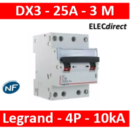 Legrand - Disjoncteur 4P DX3 25A - 10kA - courbe C - 407909