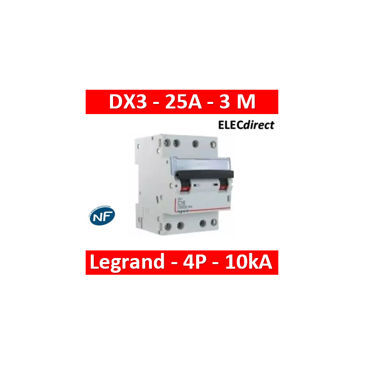 Legrand - Disjoncteur 4P DX3 25A - 10kA - courbe C - 407909
