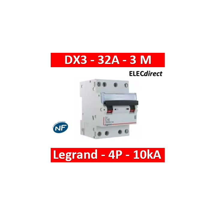 Legrand - Disjoncteur 4P DX3 32A - 10kA - courbe C - 407910