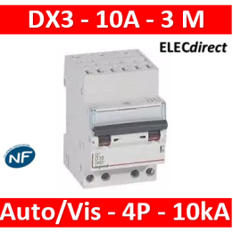 Legrand - Disjoncteur DX³ 6000 - auto/vis- 4P- 400V - 10A - courbeC-peigne HX³ opti 4P - 3M - 407913