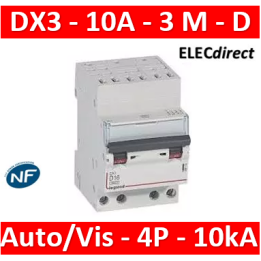 Legrand - Auto/vis-4P-400V 10A-10kA - courbe D - peigne HX³ opti 4P - 3M - 408132