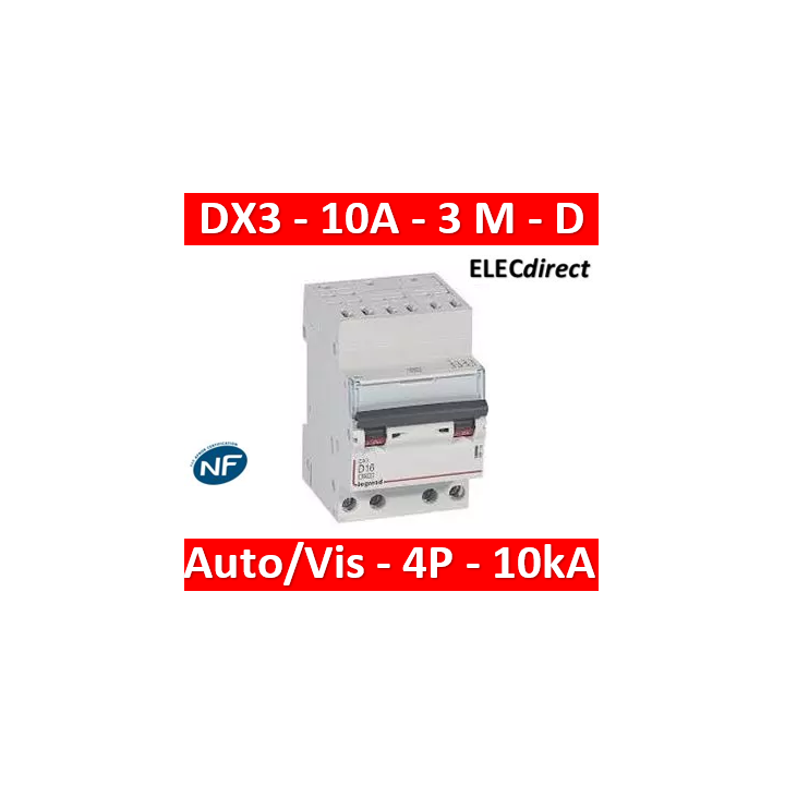 Legrand - Auto/vis-4P-400V 10A-10kA - courbe D - peigne HX³ opti 4P - 3M - 408132