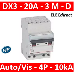 Legrand - Disjoncteur DX³ 6000-auto/vis-4P-400V~-20A-10kA-courbe D-peigne HX³ opti 4P - 3M - 408134