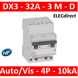 Legrand - Disjoncteur DX³ 6000-auto/vis-4P-400V~ 32A-10kA-courbe D-peigne HX³ opti 4P - 3M - 408136