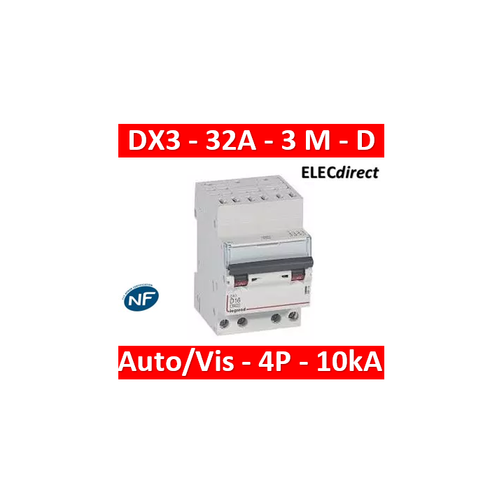 Legrand - Disjoncteur DX³ 6000-auto/vis-4P-400V~ 32A-10kA-courbe D-peigne HX³ opti 4P - 3M - 408136