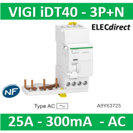 Schneider Acti9 iDT40 - module différentiel Vigi - départ iDT40 - 3P+N 25A 300mA type AC - A9Y63725