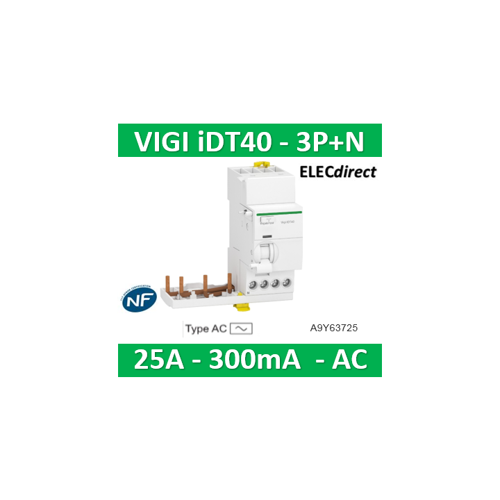 Schneider Acti9 iDT40 - module différentiel Vigi - départ iDT40 - 3P+N 25A 300mA type AC - A9Y63725