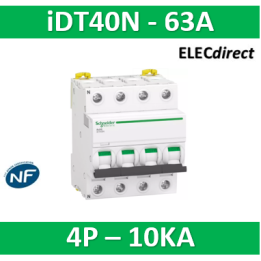 Schneider Acti9 iDT40N - disjoncteur modulaire - 4P - 63A - courbe C - 6000A/10kA A9P24463