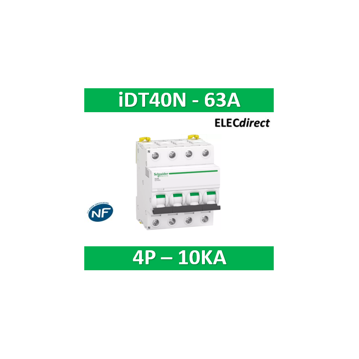 Schneider Acti9 iDT40N - disjoncteur modulaire - 4P - 63A - courbe C - 6000A/10kA A9P24463