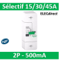 Schneider - Resi9 DB60 - Disjoncteur Branchement - 1P+N - 15/30/45A 500mA - selectif - Réf : R9FS645
