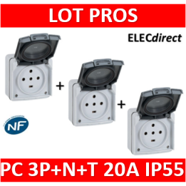 Legrand Plexo - Prise de courant 3P+N+T 20A - saillie - IP55/IK08 - 091657x3