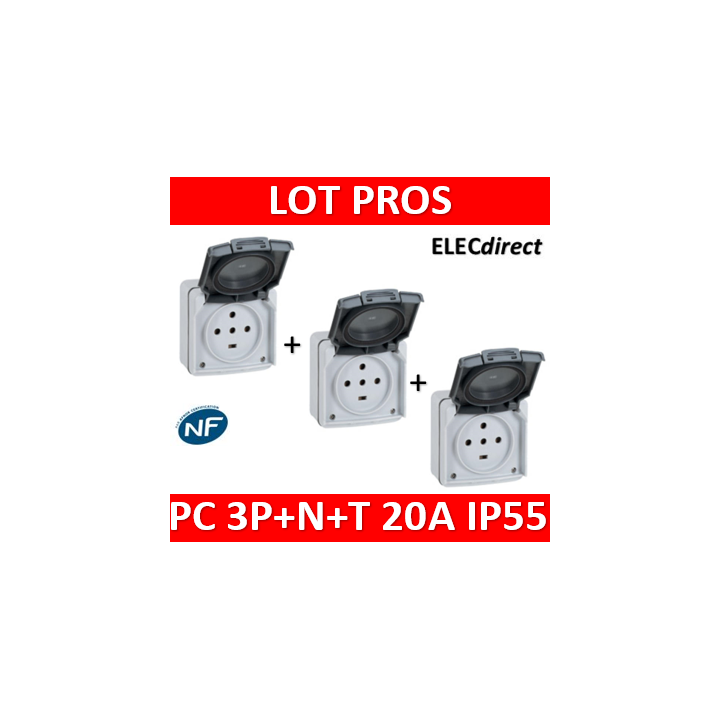 Legrand Plexo - Prise de courant 3P+N+T 20A - saillie - IP55/IK08 - 091657x3