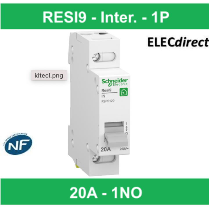 Schneider Resi9 XP - interrupteur - 1P - 20A - 1NO - 250VCA - R9PS120