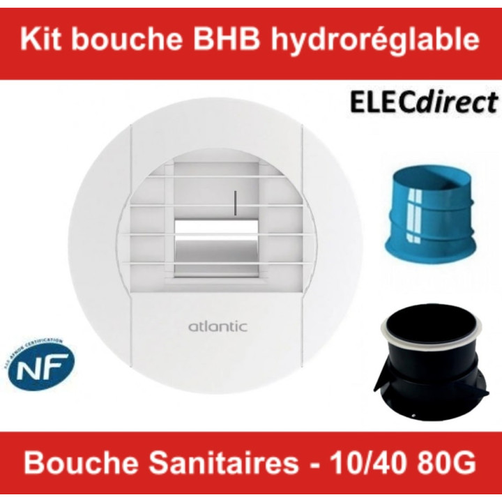 Atlantic - Kit bouche BHB hygroréglable - 10/40 80G - Bouches sanitaires Ø80mm 10 à 40m³/h - Réf : 542576