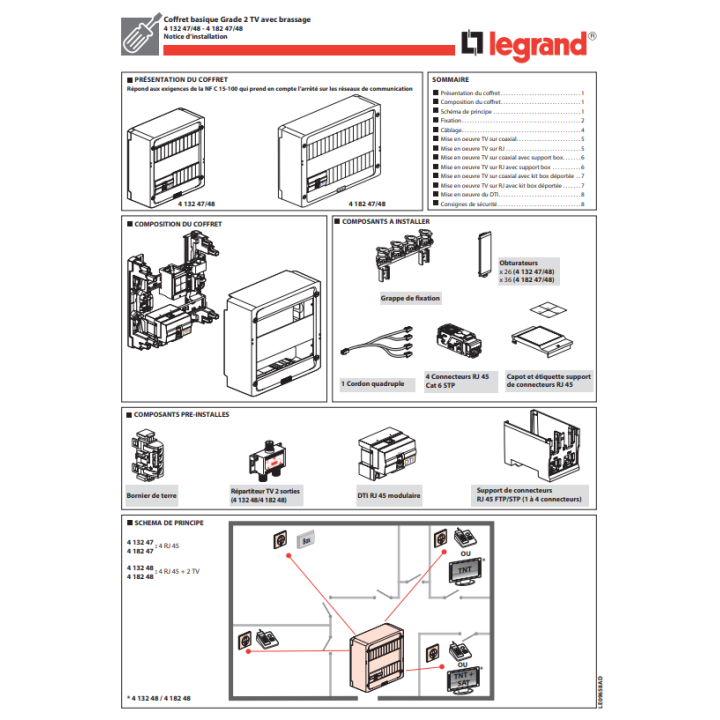 Legrand - Coffret VDI GRADE 2 avec brassage STP - 8 RJ45 / TV 2 sorties - 418248 + 413183x4 + 413180
