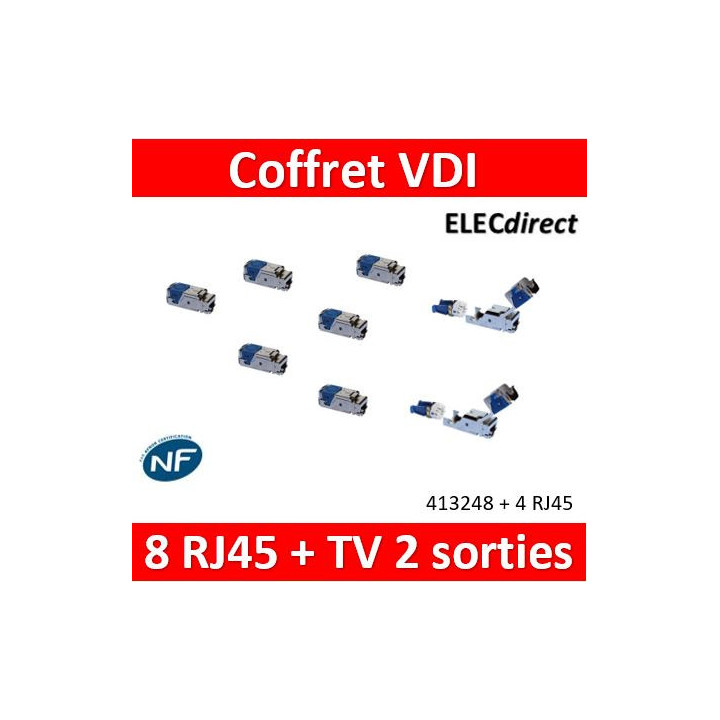 Legrand - Coffret VDI GRADE 2 avec brassage STP - 8 RJ45 / TV 2 sorties - 418248 + 413183x4 + 413180