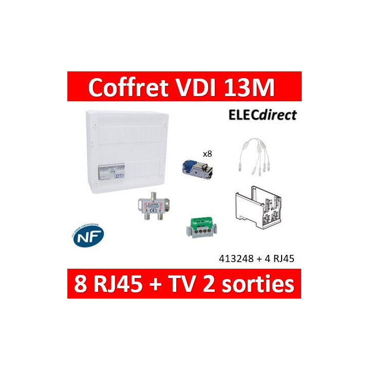Legrand - Coffret VDI GRADE 2 avec brassage STP - 8 RJ45 / TV 2 sorties - 413248 + 413183x4 + 413180