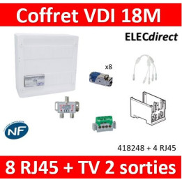 Legrand - Coffret VDI GRADE 2 avec brassage STP - 8 RJ45 / TV 2 sorties - 418248 + 413183x4 + 413180
