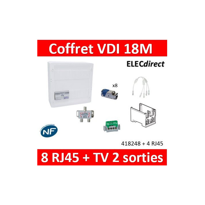 Legrand - Coffret VDI GRADE 2 avec brassage STP - 8 RJ45 / TV 2 sorties - 418248 + 413183x4 + 413180