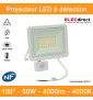 Spectrum - Projecteur LED blanc à détection - Noctis Lux 2 - 230V, 50W - 3850/4000lm, 4000K -  IP44 - Réf : SLI029044NW-DETECT