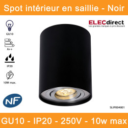 Spectrum - Spot intérieur en saillie - CHLOE GU10 noir - IP20, 10W LED max - Réf : SLIP004003