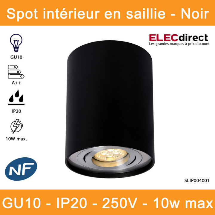 Spectrum - Spot intérieur en saillie - CHLOE GU10 noir - IP20, 10W LED max - Réf : SLIP004003