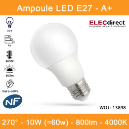 Spectrum - Ampoule LED E-27 - LED GLS 10W -  A+ - Angle 270° - 4000K - 800lm - Réf : WOJ+13898